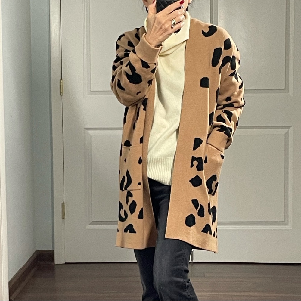 Leopard Print Oversized Longline Open Cardigan Sweater